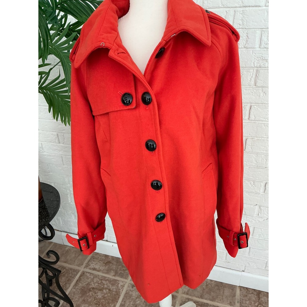 Worthington Peacoat Women XL Orange Excellent Trench Style Belted Button Up